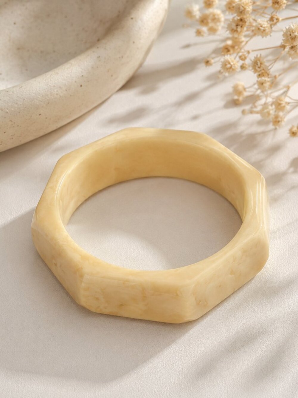 Vintage Yellow Faceted Lucite Bangle Bracelet